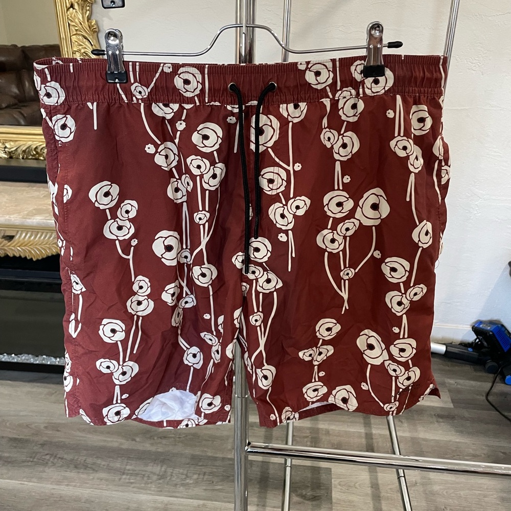 Saturdays New York City Red and White Floral Swim Trunks